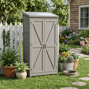 English Elm Outdoor Cedar Wood Vertical Storage Shed with Metal Roof for Garden Tools W2640P262538