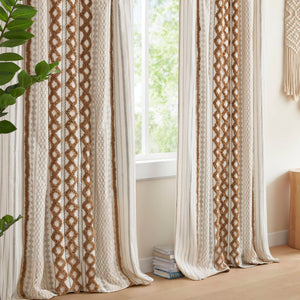 English Elm 1 Cotton Printed Window Panel Chenille Stripe Lined Bohemian Farmhouse Curtain B035P496604