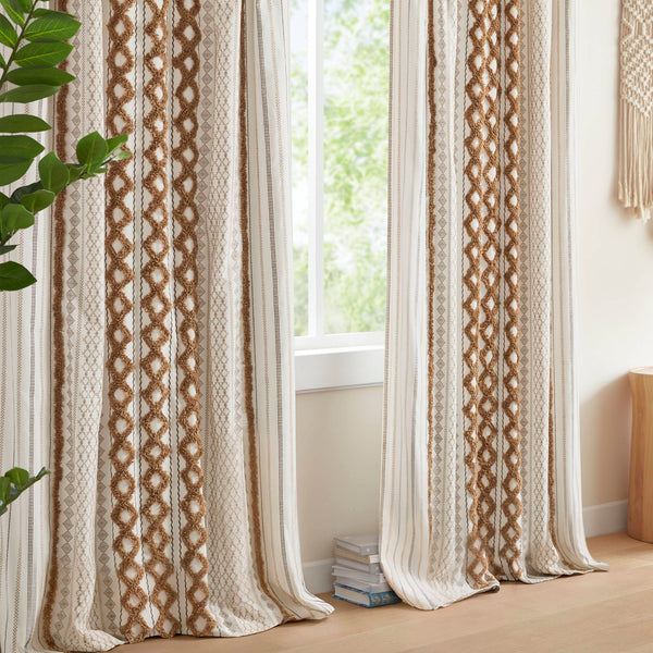 English Elm 1 Cotton Printed Window Panel Chenille Stripe Lined Bohemian Farmhouse Curtain B035P496604