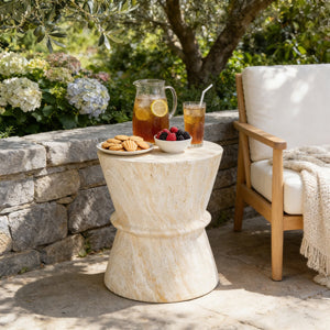 English Elm U_style Hourglass Mgo Concrete Outdoor Accent Table Sculptural Stone Texture Patio Decor Beige,Yellow N711P422072M