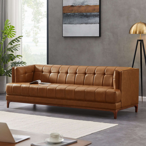 English Elm Ashcroft Furniture - Mara  Tufted Cognac Leather Sofa