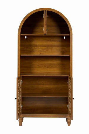 English Elm Vintage Hand-carved Solid Wood Bookcase Tall Arched Open Shelf Cabinet for Living Room W3123P485777