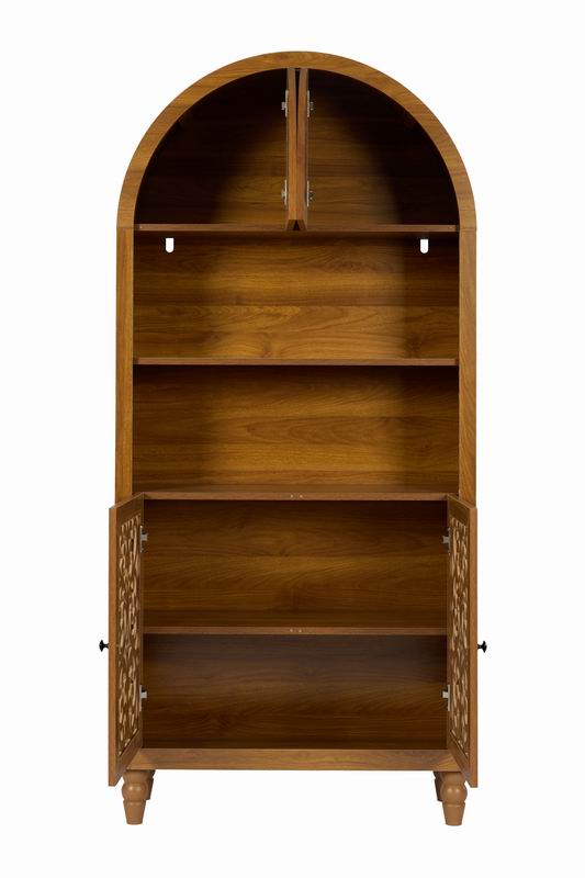 English Elm Vintage Hand-carved Solid Wood Bookcase Tall Arched Open Shelf Cabinet for Living Room W3123P485777