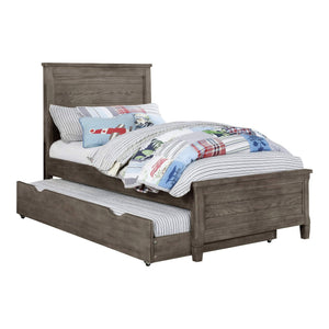 English Elm Transitional Twin Bed with Trundle Warm Gray Wood Grain Paneled Headboard Guest Room B2741S00851