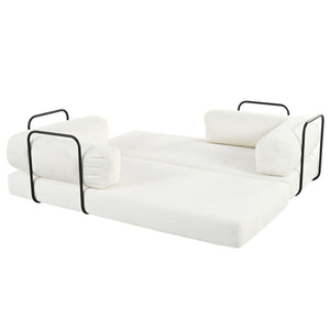 English Elm U_style Modular Corduroy Sectional Sofa Converts to Guest Bed for Apartment Living Beige WY000463AAA
