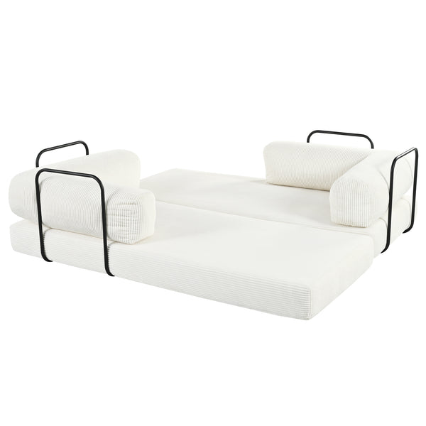 English Elm U_style Modular Corduroy Sectional Sofa Converts to Guest Bed for Apartment Living Beige WY000463AAA