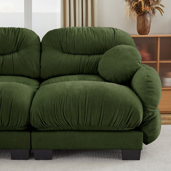 English Elm Pleated Chenille Three Seater Modular Sofa with Ergonomic Foam and Curved Armrests Green W5656S00049