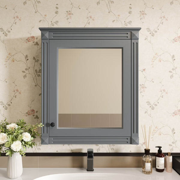 English Elm 24'' 24'' Wall Mounted Bathroom Mirror Cabinet with Adjustable Shelves, Space-Saving Modern Storage Solution Grey N710P195492E
