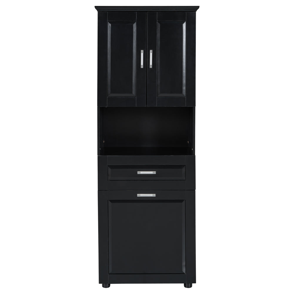 English Elm Tall Bathroom Cabinet with Tilt-Out Laundry Hamper, Adjustable Shelves, Anti-Tip Design & Large Storage Black WF323481AAB