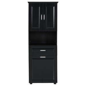 English Elm Tall Bathroom Cabinet with Tilt-Out Laundry Hamper, Adjustable Shelves, Anti-Tip Design & Large Storage Black WF323481AAB