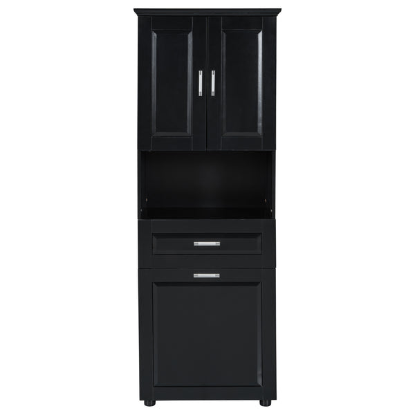 English Elm Tall Bathroom Cabinet with Tilt-Out Laundry Hamper, Adjustable Shelves, Anti-Tip Design & Large Storage Black WF323481AAB
