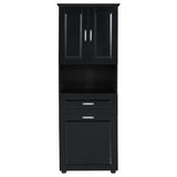 English Elm Tall Bathroom Cabinet With Laundry Basket, Large Storage Space Tilt-Out Laundry Hamper and Upper Storage Cabinet, Black