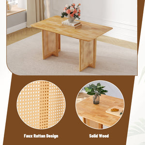 English Elm Table and Chair Set Rubberwood Dining with Rattan Legs Six Cushioned Fabric Seats W1151S03054