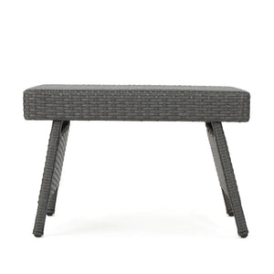 English Elm Christopher Knight Home® - SALEM PE WICKER SNACK TABLE — Handcrafted Polyethylene Rattan Side Table with Iron Frame, No Assembly Required Grey 52006.00GRY