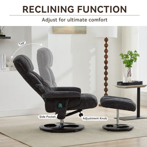 English Elm 010-Recliner Modern Dark Grey Chenille Swivel Lounge with Ottoman, Heated Seat, 5-Point Vibe Massage, 140° Recline, 250lb Capacity W2636P358627