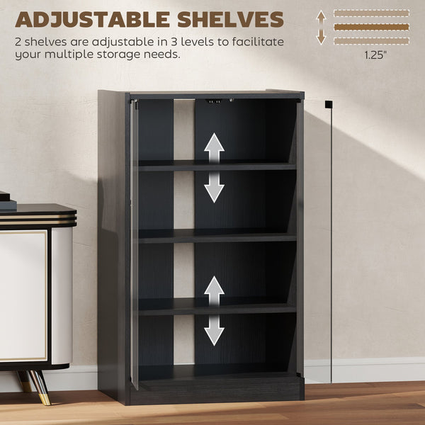 English Elm Media Cabinet with Tempered Glass Doors Four Tier Vinyl Record Player Storage Stand T3971P387833