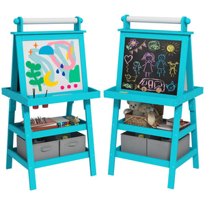 English Elm Qaba Double-Sided Kids Easel with Paper Roll, Magnetic Whiteboard & Chalkboard, Storage Tray Fun Blue W2225P229711