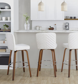 English Elm Fixed-height Swivel Barstools Mid-century Walnut Bentwood Frame Grey Upholstered Set White B202S01924