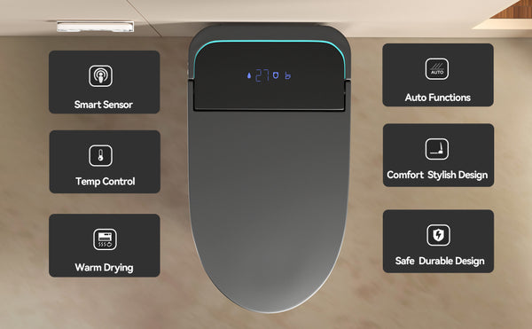 English Elm Unique Intelligent One Piece Toilet with Bidet Warm Air Dryer and Auto Sensor Seat Gray W3133P476382