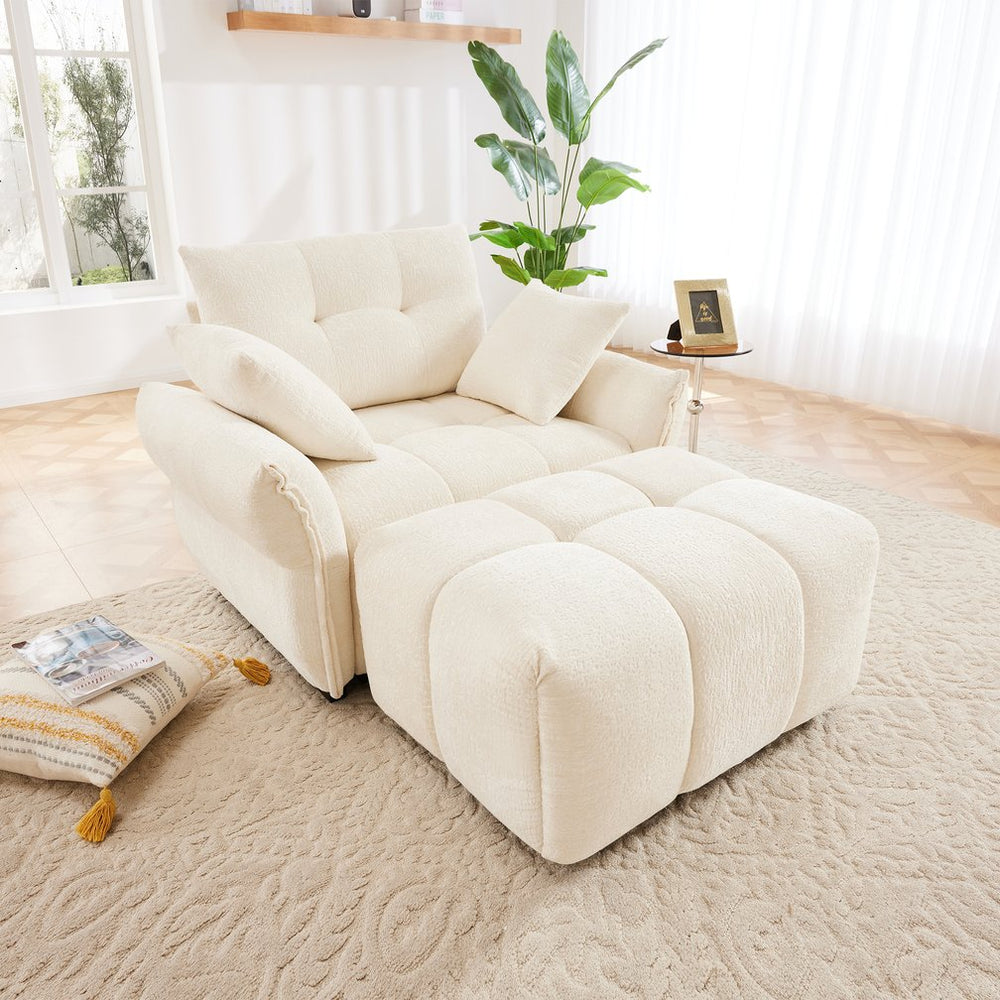 English Elm Ergonomic Chenille Lounge Chair with Ottoman Tufted Arms Modern Living Room Seat W714S01649