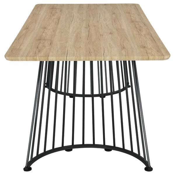 English Elm Galahan Oak Grain Rectangular Table with Twisted Gunmetal Pedestals Seats Eight B062S01395