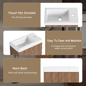 English Elm 18.5" Compact Wall-Mounted Bathroom Vanity With Stylish Resin Sink & Soft-Close Door, Walnut Finish W1972P362137