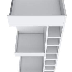 English Elm FM Corner Bar Cabinet with 8-Bottle Rack, Open Display Shelves and Hidden Storage for Home Entertaining White 51.2 L x 23.2 W x 4.7 H B128P269882