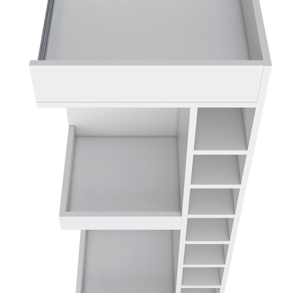 English Elm FM Corner Bar Cabinet with 8-Bottle Rack, Open Display Shelves and Hidden Storage for Home Entertaining White 51.2 L x 23.2 W x 4.7 H B128P269882