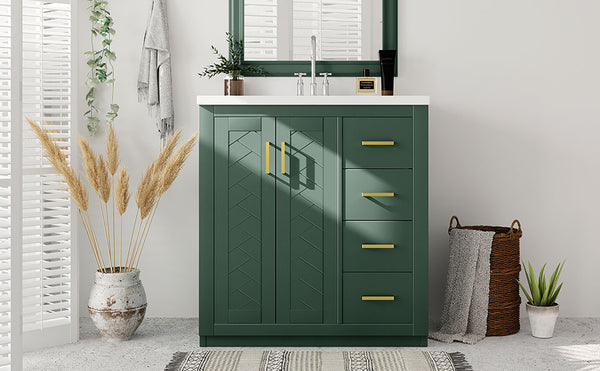 English Elm 30'' Bathroom Vanity - Retro Style With Ceramic Sink, Soft-Closing Doors & Ample Storage Space N710P191947F