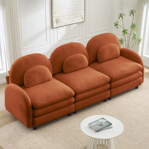 English Elm Teddy Fleece Modular Cloud Sofa Sculptural Curved Three Seat Living Room Couch Orange W5656S00095