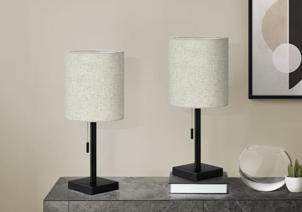 English Elm Lighting, Set of 2 Black Metal Table Lamps with Usb Port and Beige Drum Shades B2710P220110