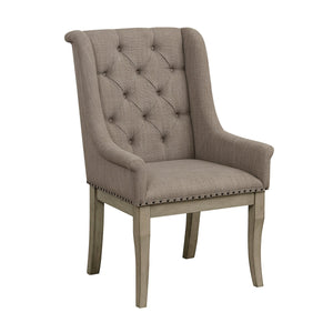 English Elm Traditional Button-tufted Dining Armchairs Set of 2 Nailhead Trim Cream Polyester B011P467872