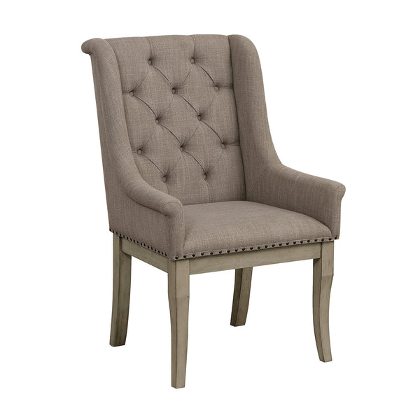 English Elm Traditional Button-tufted Dining Armchairs Set of 2 Nailhead Trim Cream Polyester B011P467872