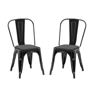 English Elm Set Of 2 High-Gloss Black Metal Dining Chairs - Stackable, Lightweight, Easy-Clean, Modern Industrial Design B347P383407-GIGA