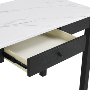 English Elm 1pc Modern Desk Elegance with Marble-Look Top and Sturdy Base, Spacious Workstation with Two Drawers for Organized Home Office Black,White 26.6 L x 51.18 W x 6.5 H B011P378481