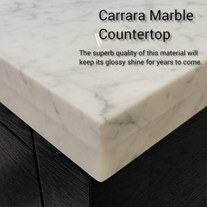 English Elm Black Oak Single Bath Vanity With Carrara Marble Top - Elegant Design, Solid Wood, Fully Assembled B2731P260808