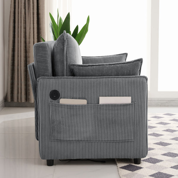 English Elm 55"convertible Corduroy Sofa Bed with Usb Port and Side Pockets for Small Apartments Grey W3373P405041
