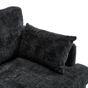 English Elm Modern chenille 2-seater sofa with LED lighting, USB charging, storage pocket, sturdy wood legs Black W395P318548