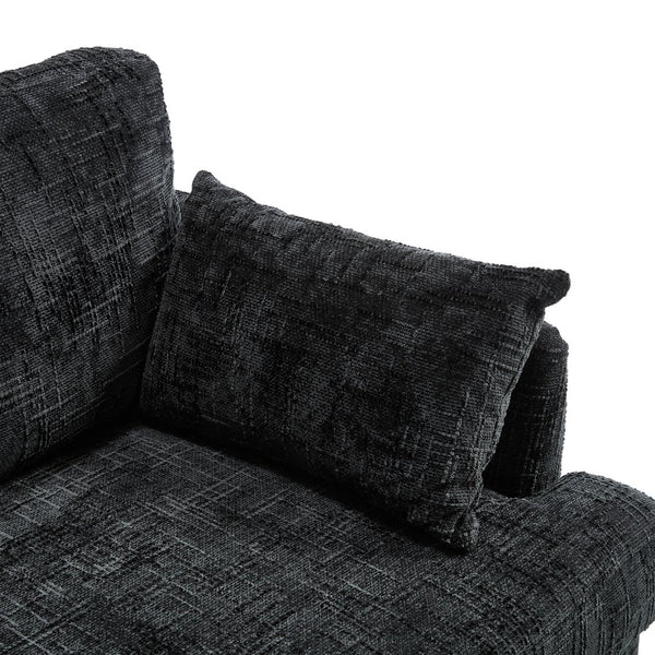 English Elm Modern chenille 2-seater sofa with LED lighting, USB charging, storage pocket, sturdy wood legs Black W395P318548