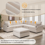 English Elm [ Video Provided] Modern Large U-Shape Sectional Sofa, With Removable Ottomans For Living Room (6-Seater)