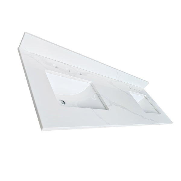 English Elm 61-inch Carrara Quartz Vanity Top Undermount Sink Backsplash Stain Resistant Bath W2699P459411