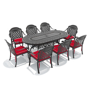 English Elm 9-piece Cast Aluminum Outdoor Dining Set Ornate Carved Patio Furniture Seats 8 W1710S00658