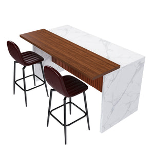 English Elm 63-Inch Modern Kitchen Island Set With Led Lighting & 2 Bar Stools - Elegant Marble Look For Dining W2699S00064