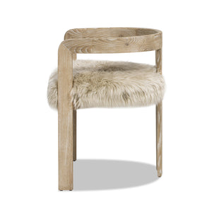 English Elm Jennifer Taylor Home - Millwick Solid Ash 21" Low Back Dining Chair with Natural Blonde New Zealand Sheepskin Fur Seat, Chic B2719P238363