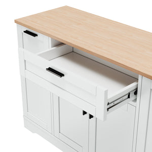 English Elm Trexm Multifunctional Sideboard with Pull Out Bottle Rack Adjustable Shelves Kitchen Storage White XW000026AAK