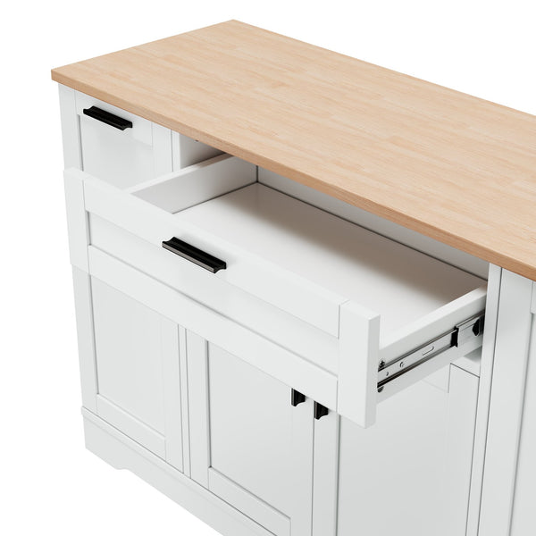 English Elm Trexm Multifunctional Sideboard with Pull Out Bottle Rack Adjustable Shelves Kitchen Storage White XW000026AAK