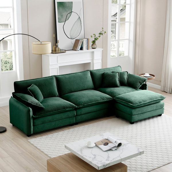 English Elm Oversize L-Shaped 3-Seater Sectional Sofa In Green Corduroy With Ottoman For Stylish Living Spaces W714S00737-GIGA