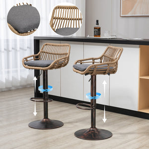 English Elm Modern Swivel Bar Stools Set of 2 Adjustable Counter Height Chairs with Linen Seat Vintage Gold Frame Gray W39594823