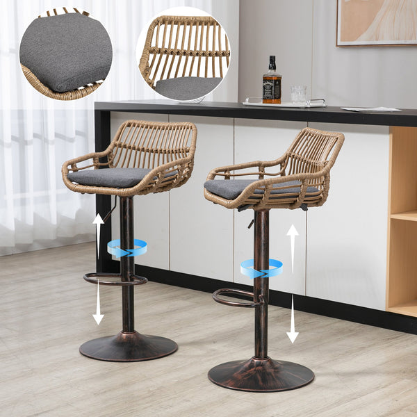 English Elm Modern Swivel Bar Stools Set of 2 Adjustable Counter Height Chairs with Linen Seat Vintage Gold Frame Gray W39594823