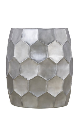 English Elm Modern Round Hand-Hammered Aluminum Coffee & End Table Set — Hexagonal Patterned Artisanal Design Silver B009S01530